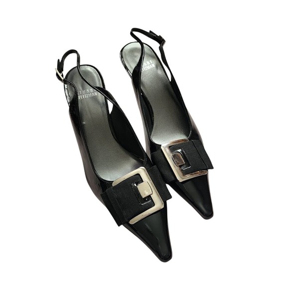 STUART WEITZMAN Dynasty Slingback Buckle Pumps Black Carolyn Bessette Kennedy 8 - Picture 12 of 12